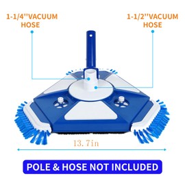 Havrlqi Pool Vacuum Head with,Pool Vacuum Head with Side Brush Universal Steering Handle & Universal Rotatable Hose Adapter, Connect 1-1/4", 1-1/2" Hose for(Safe for Vinyl Liner Pool)