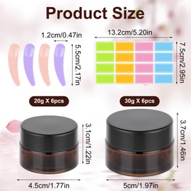 Pack of 12 Amber Glass Empty Jars, 20 ml/30 ml Amber Empty Cream Jars, Brown Glass Cream Jars Empty with Spatula and Stickers, Refillable Cream Jars, Brown Glass Container for Lotion Cosmetics