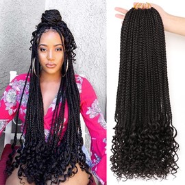 7 Packs/Lot Crochet Braids Box Braids Goddess Box Braids Crochet Hair with Curly Ends 3S Wavy Crochet Braids Crochet Hair Extensions for Black Women (24 Inch (Pack of 7), 1B)