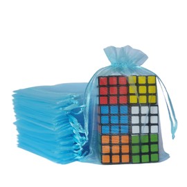 Pack of 100 Gift Organza Bags Baby Blue Drawstring 5x7 inch for Baby Shower,Christmas,Wedding,Party Favors,Bridal Shower,Birthday,Santa,Graduate,Sheer Fabric Mesh Clear Wrap Sachet for Jewelry,Candy