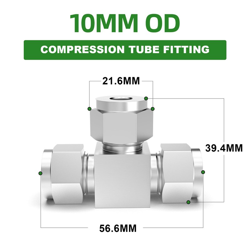 TAISHER 2 PCS 304 Stainless Steel Compression Tube Pipe Fitting