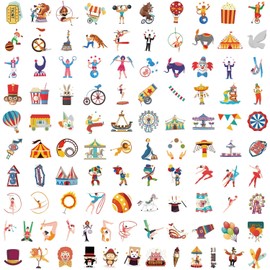 100 Pcs Circus Vinyl Stickers,Animal Clown Graffiti Stickers,Vinyl Waterproof Sticker for Kids Teens Girls,for Phone Laptop Bottles Skateboard Computer Phone Luggage Guitar Gifts Sticker