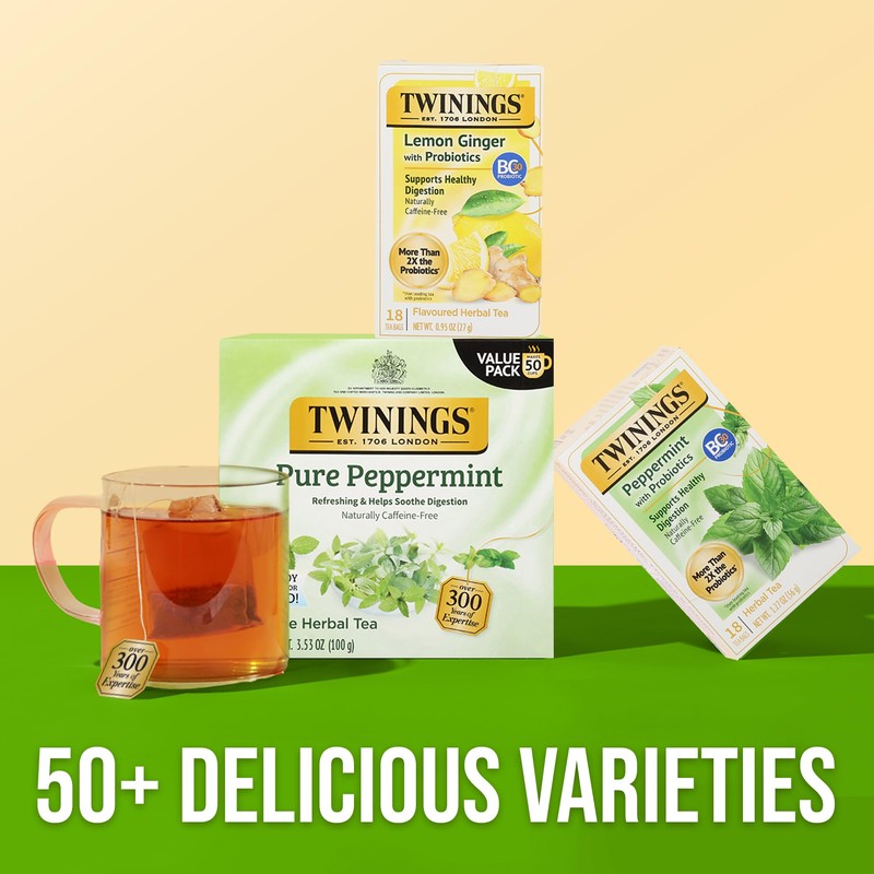 Twinings Superblends Peppermint with Probiotics Herbal Tea, 18 Count (Pack