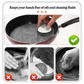 Abeillo 3 Stück Stahlwoll-Schrubber mit Griff, Edelstahl-Scheuerbürste, Küchenbürste zur Reinigung, Metallschwämme für Gusseisen, Spüle, Geschirr, Suppentöpfe, Pfannen, Grills und Grills