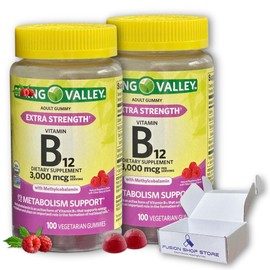 Spring Valley Vitamin B12 Gummies- Extra Strength 3,000 mcg, Vegetarian 100 Count (Pack of 2), Boxed by Fusion Shop Store