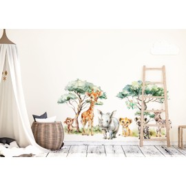 wolga-kreativ Wall Sticker Children's Room - Safari Animals Tree Giraffe Rhino Lion Wall Sticker for Baby Room Nursery Decoration Child-friendly and Sustainable Wall Sticker Children's Room Girls Boys