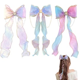 LKCCTK Hair Accessories, Hair Clips, 3-Piece Set, Bowknot Design, Princesses, Ribbons, Won't Damage Your Hair, Hair Ornaments, Children, Women, Girls, Graduations, Recitals, Birthdays, Coming-of-Age