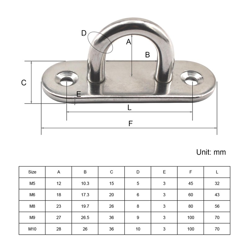 6 Pieces M5 304 Stainless Steel Oblong Pad Eye Plate