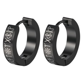 OIDEA Viking Runes Huggie Earrings for Men: 12mm Stainless Steel Vintage Hinged Huggie Hoop Earrings Set Norse Viking Jewelry Gifts for Men Women 20G Black