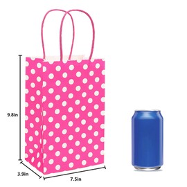 AZOWA Hot Pink Polka Dot Gift Bags with Handles-Medium Kraft Party Favor Paper Bags for Birthday Parties, Baby Shower, Birthday,Christmas Christmas and Wedding (9.8 x 7.5 x 3.9 in, Hot Pink, 25 Pcs)