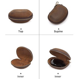 Hiram Headphone Storage Box, Genuine Leather Coin Purse Portable Foldable Travel Case Soft Leather Storage Box with Keychain Hook, 1116-Coffee, Retro