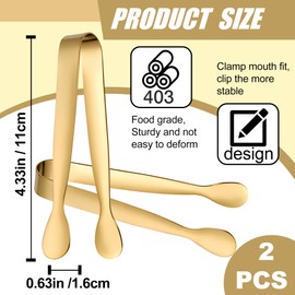 RUGVOMWM Stainless Steel Lace Side Sugar Clamp Tongs Ice Coffee Bar Buffet Kitchen Spoon - GOLD -2PACK