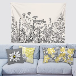 Fullfun Floral yellow and gray cushion covers, Double sided grey flowers throw pillow covers, Pack of 4 square daisy pillowcase for living room & bedroom 45 cm x 45 cm(18 x 18 inch)