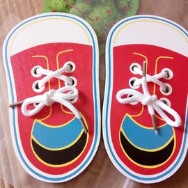 Acxico 2 pcs Wooden Lacing Shoe Learn to Tie Laces Threading Educational Motor Skills Toy