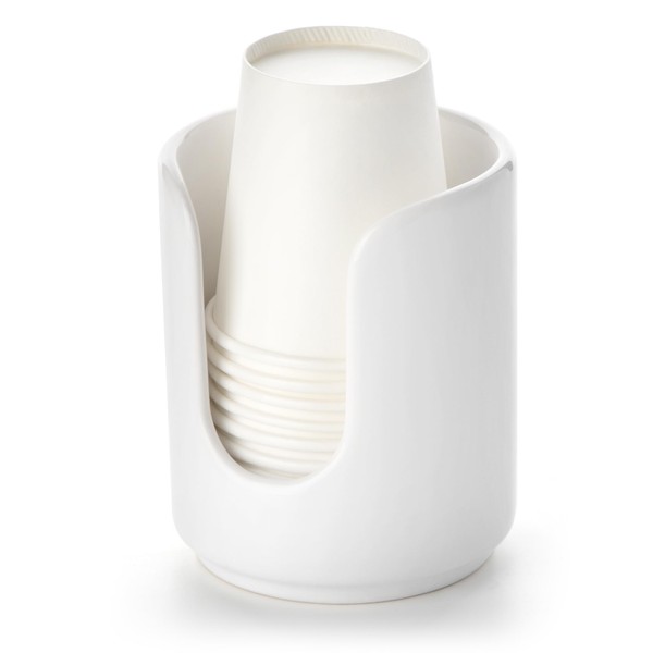 Viosuniu 3 oz Original Ceramic Bathroom Cup Dispenser with 5 PLA Paper Cups, Bathroom Essential Accessories for Mouthwash Cup Holder on Bathroom Vanity Countertops (1 Pack, White)