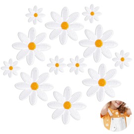 Ouligay Pack of 12 Daisy Patches for Iron-On Flowers Patches for Children Daisy Patches Iron-On Patches for Dress Jeans Jackets Bags