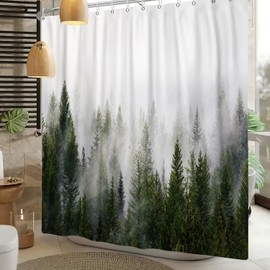 Leowefowa Misty Forest Shower Curtain Grey Nature Woodland Landscape Foggy Pine Trees Shower Curtains Rustic Green Grey Bathroom Decor Washable Durable Polyester Fabric with Hooks 72x72 inch
