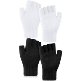 Glooarm 2 Pairs Fingerless Gloves for Women Men Winter Thick Caremere Warm Knit Gloves Stretchy Unisex Adults Gloves