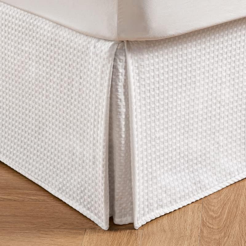 MIYE Pleated Waffle Weave Bed Skirt, Tailored Dust Ruffle 16