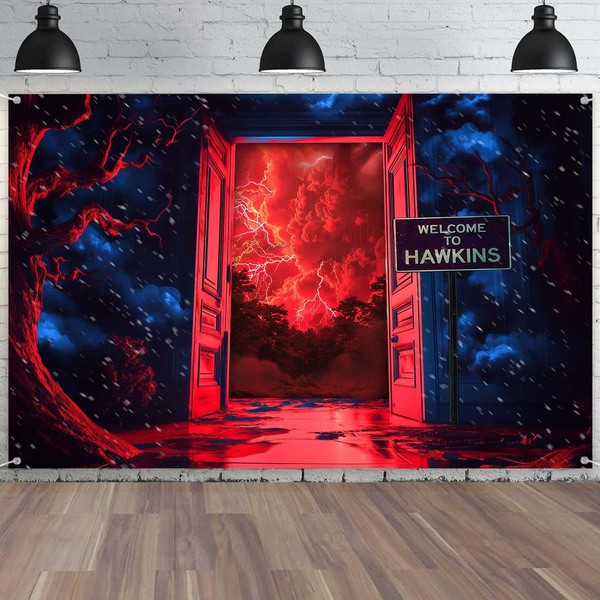 TOAOFY 7x5ft Stranger Photo Background Violent Lightning Forest Red Sky