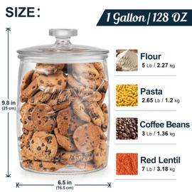 Dwbligt 1 Gallon Glass Cookie Jar with Airtight Lid, Wide Mouth Flour Container for Pantry & Laundry Room Organization, Large Apothecary Jars for Sugar, Rice, Dog Treats & Food Storage– Set of 1