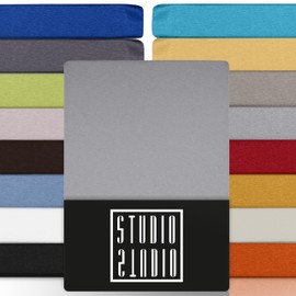 Studio Basic Fitted Sheet 180 x 200 cm, 100% Combed Cotton, Oeko-Tex 100, Brand Quality, Flat Sheet 180 x 200 cm for All Standard Mattresses up to 25 cm Height, Silver