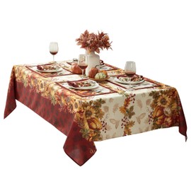 Newbridge Thanksgiving Autumns Bounty Bordered Rectangle Fabric Tablecloth, 60 x 84 Inch, Bountiful Farm Pumpkin Fall Harvest Multicolor Easy Care Table Cover for Holiday Party