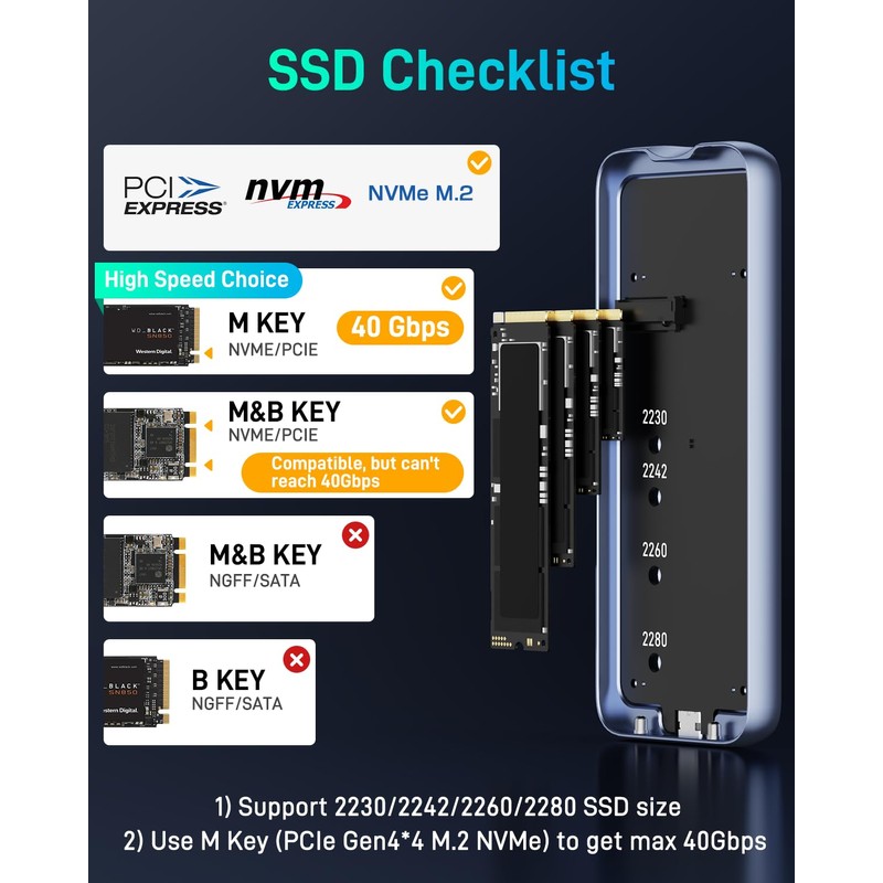 Enhanced USB4 M.2 NVMe PCIe SSD Enclosure - 40Gbps Ultra-Fast