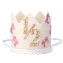 BOXOB 1/2 Birthday Hat, Bow with Glitter Crown Hat for Half Birthday 6th Month Celebration Party Decoration for Baby Girls and Boys Party Photo Prop Accessories