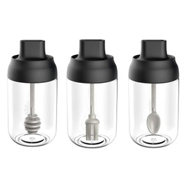 Set of 3 Spice Jars 250 ml Spice Jars Spice Container with Lid and Spoon for Moisture Protection for Salt Sugar Oil Honey Dispenser (Black)