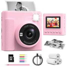 TIATUA Kids Instant Print Camera, Christmas Birthday Gifts for Girls and Boys, 1080P HD Video Digital Kids Camera with Print Paper & 32G Card, Toddler Toy for 3-14 Years Old (Pink)