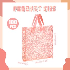 Woanger 100 Pcs Shopping Bags for Small Business Cheetah Leopard Plastic Bags with Handles for Merchandise Retail Boutique(Pink)