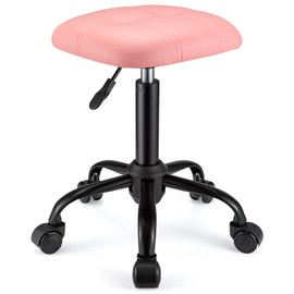 FNZIR Square Rolling Stool with Wheels Height Adjustable Swivel Stools Office Chair Pink