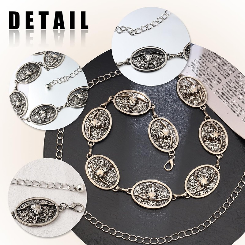 Eigso Cowboy Cowgirl Belt for Jeans Bull Head Concho Waist