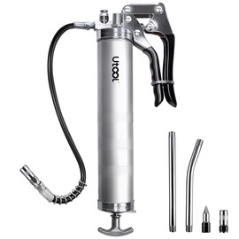 UTOOL Grease Gun, 8000 PSI Heavy Duty Pistol Grip Grease Gun Kit with 14 oz Capacity, 18 Inch Resin Flex Hose, 2 Basic Coupler, 2 Extension Rigid Pipe and 1 Sharp Type Nozzle, Argent Matte Finish
