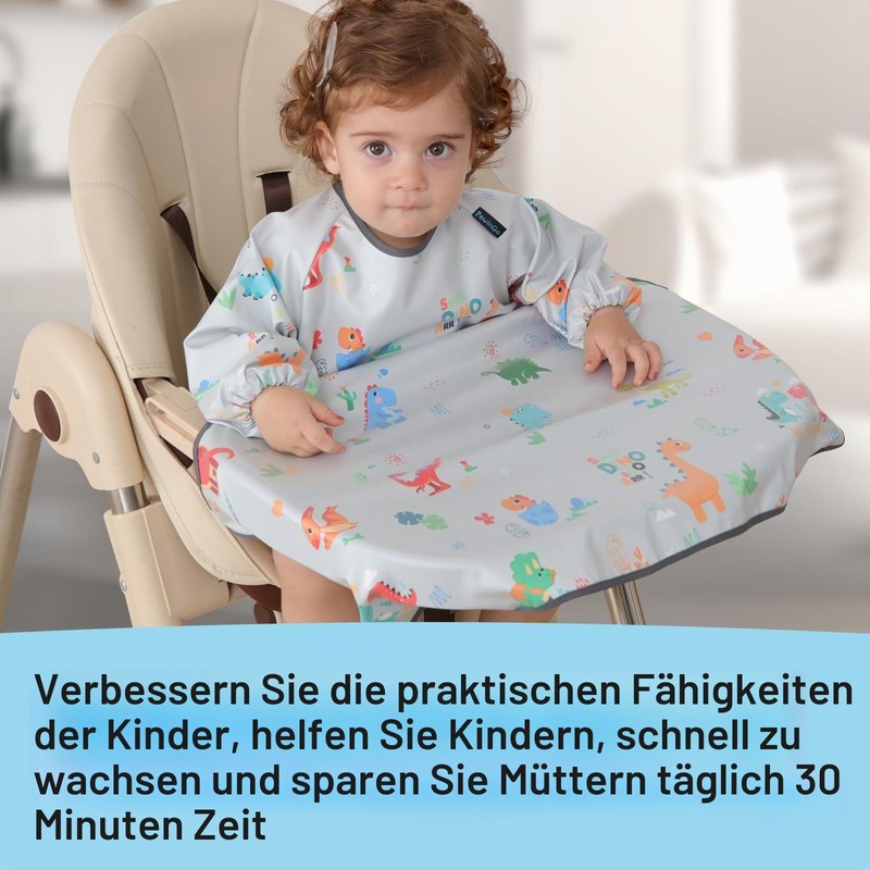 PewinGo Baby Bib with Sleeves, High Chairs Can Be Fully