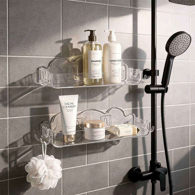 Goklmn 2 Pack Acrylic Shower Caddy No Drilling Adhesive Shower