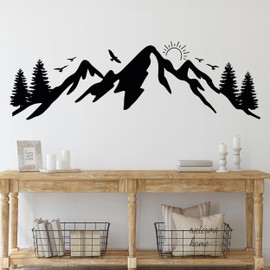 GRAZDesign Wall Tattoo Mountains with Sunset Camping Camper Travel for Living Room Hallway Indoor and Outdoor Use 96 x 30 cm Black