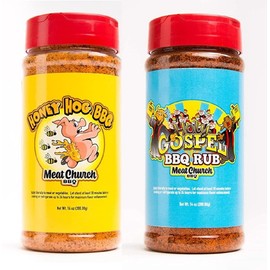 Meat Church BBQ Rub Combo: Honey Hog (14 oz) and Holy Gospel (14 oz) BBQ Rub and Seasoning for Meat and Vegetables, Gluten Free, One Bottle of Each