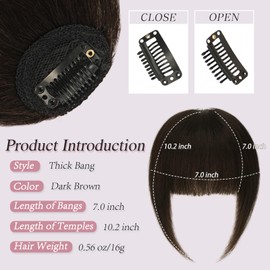 RUWISS Clip-In Fringe, 100% Hairpiece, Real Hair Clip in Bangs with Temples, Remy Real Hair Fringe, Thick Bangs for Women, Pony Extension, Real Hair for Daily Wear (Dark Brown)