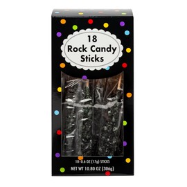 Amusemints Rock Candy Individually Wrapped Sticks (Black) - 18 PC Box - Colorful Hard Candy, Perfect for Parties, Gifting & Nostalgic Treats