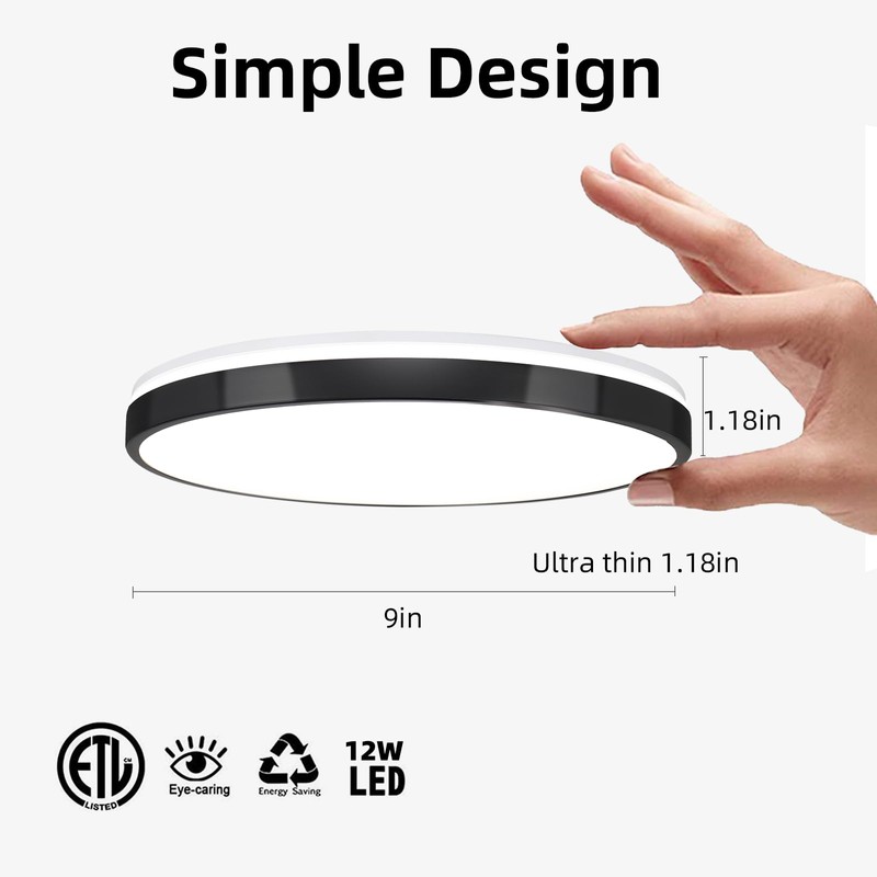 HOREVO 24W LED Ceiling Lamp Black Flush Mount Ceiling Light