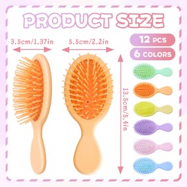 CZWESTC 12 Pcs Mini Wet Hair Brushes - Travel Detangling Brush for Most Hair Types, No Tangle, Works on Wet/Dry Hair (6 Bright Colors)