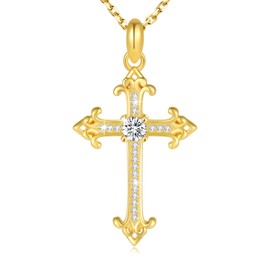 OKISIL Cross Necklace for Women, 925 Sterling Silver 18K Gold Plated Cross Necklaces for Women, Cross Pendant with 5A Cubic Zirconia Diamond, Birthday Christmas Jewelry Gifts for Women Her Wife