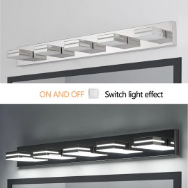 5-Light LED Modern Bathroom Vanity Light Fixture Matte Chrome Modern Acrylic Bathroom Wall Lighting Over Mirror Cool White 6000KLamp Power(W): 40