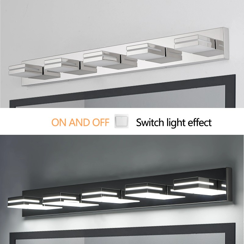5-Light LED Modern Bathroom Vanity Light Fixture Matte Chrome Modern
