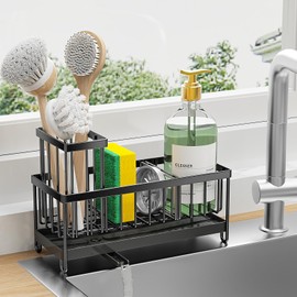 Cisily Black Sponge Holder for Kitchen Sink, Sink Caddy Organizer with High B...