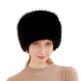 Women Trapper Hat Faux Fur Cossak Russian Hat Fluffy Tropper Hat Rabbit Fur Winter Hat Fuzzy Furry Hat for Cold Weather Black