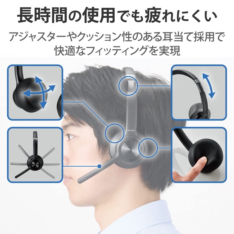 Elecom LBT-HSOH20BK Wireless Headset, Bluetooth / Wired, Noise Reduction Function,