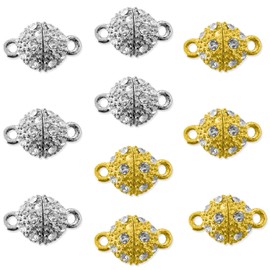 HAIKING Rhinestone Magnetic Clasps, 10 PCS Golden & Silver Jewelry Magnetic Buckle for Bracelet, Necklace (10 mm)